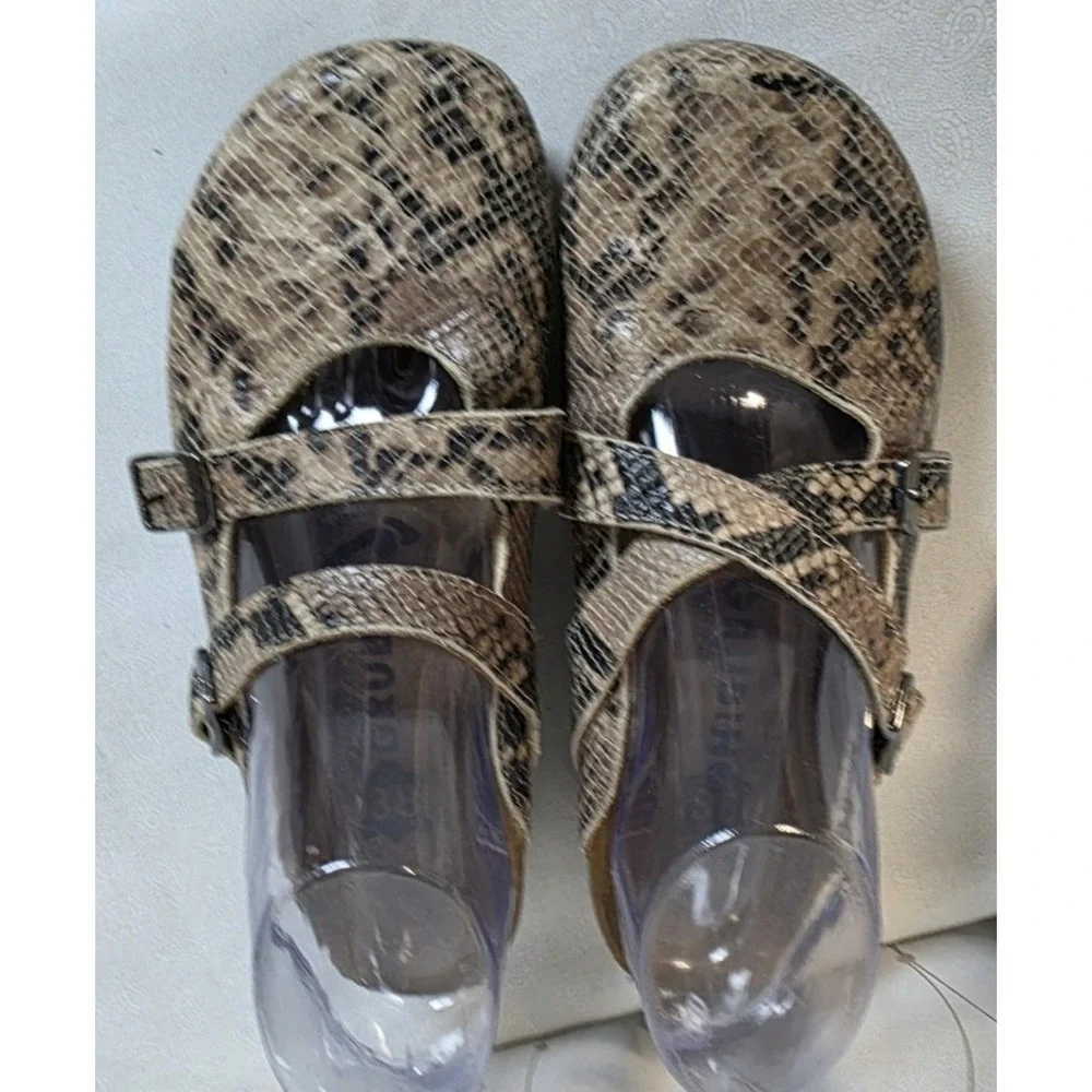 Grubin Womens Sandals Mules 38 Leather Snakeskin Boho Comfort Gizeh Style